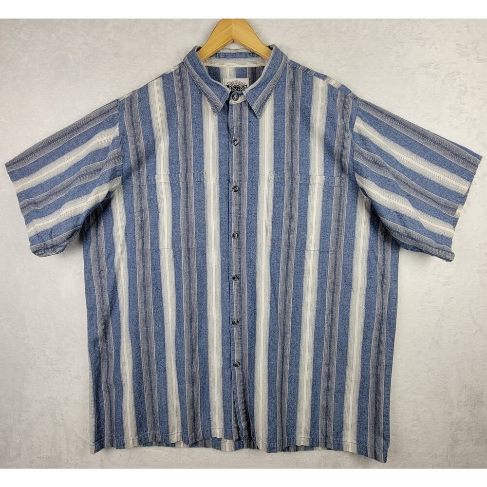 Lockers 2xl Shirt Short Sleeves Pockets Button Denim Blue Striped Casual Office